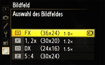 Nikon D4 Bildfeldmodi