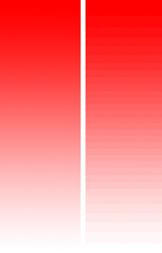 Der gleiche Rotverlauf einmal in TrueColor 24 Bit und einmal in HighColor 16 Bit (rechts).