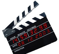 Optimal - Der Knall der Filmklappe erzeugt einen guten Synchonisationspunkt und die digitale Uhr hilft bei der Zuordnung der Szene zur Audiodatei.