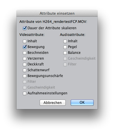 Final Cut Pro 7 Attribute einsetzen
