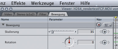 Final Cut Pro 7 Skalierungs Tab