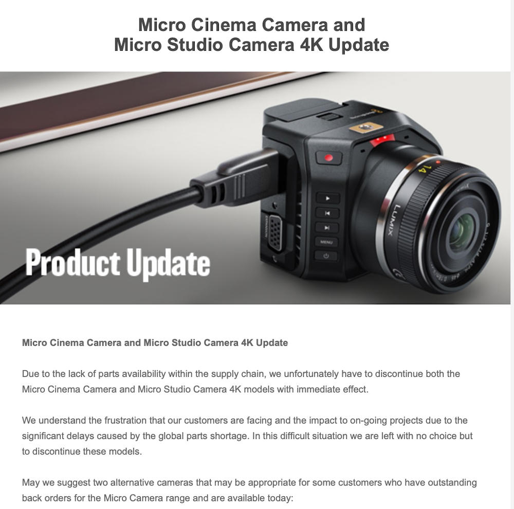 Blackmagic: Security warning for Resolve and production stop for Micro Cinema Camera/Studio Camera 4