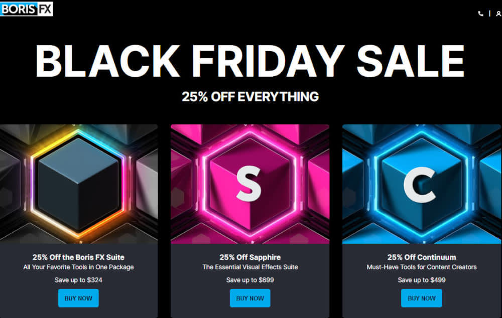 Black Friday deals from Fujifilm, Insta360, MSI, DwarfConnection, Teris, motionVFX und BorisFX