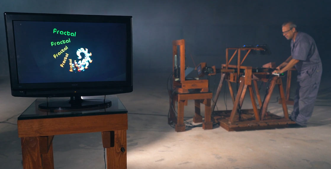 The video feedback loop machine creates live fractal graphics