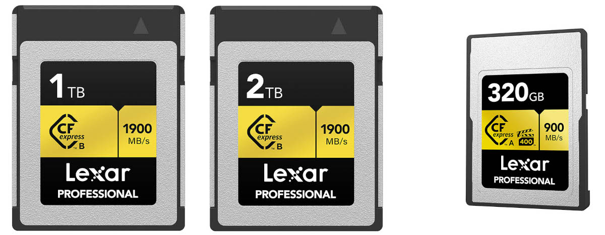 New Lexar CFexpress Type A and B GOLD Memory Cards up to 320GB and 2TB, respectively