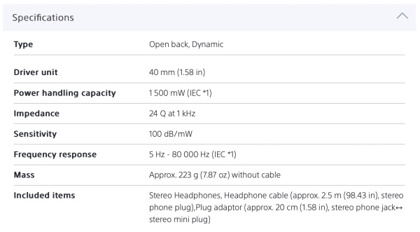 SonyMDR_MV1Specs