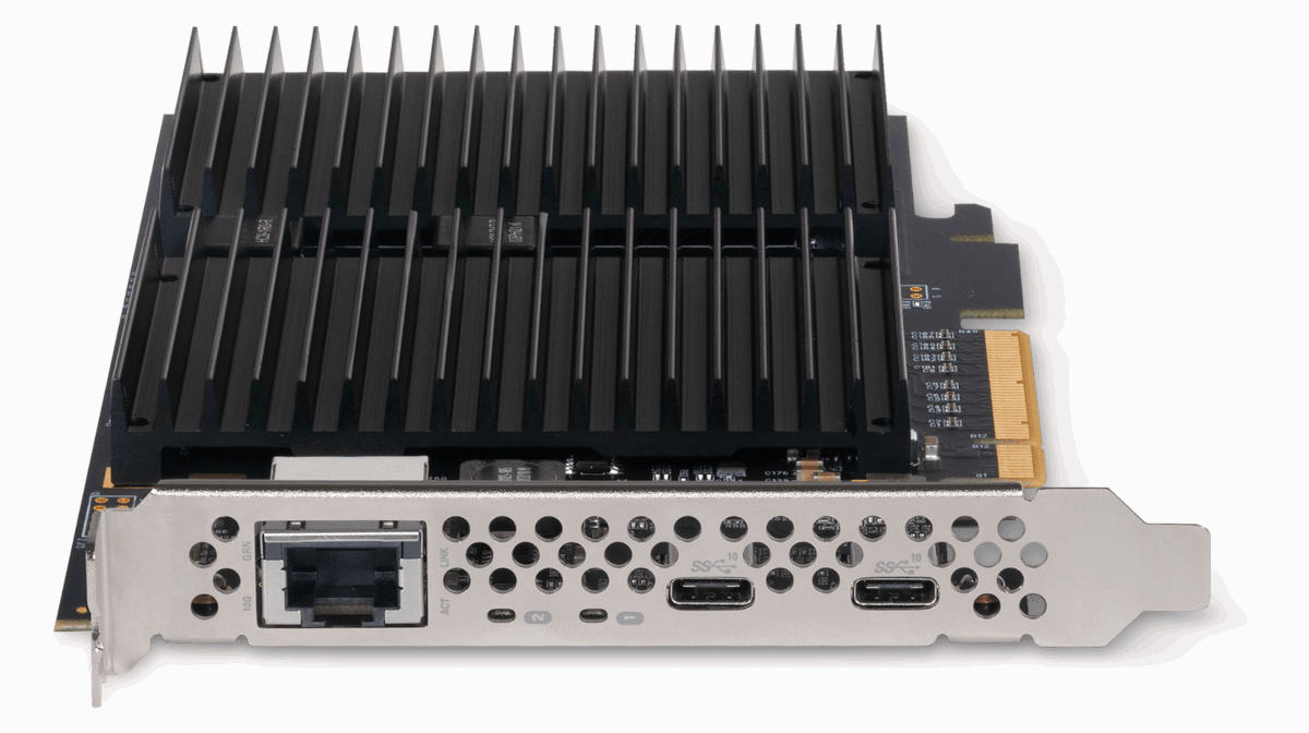 Sonnet McFiver PCIe-Adapterkarte: 2 x NVMe-SSD, 10-Gbit/s-Ethernet plus 2 x USB 3.2 Gen 2