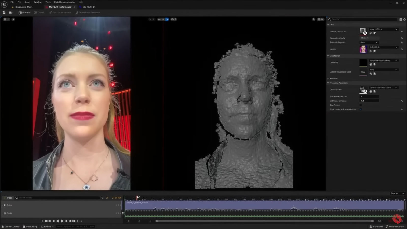 Animating facial expressions via iPhone - MetaHuman Animator for Unreal Engine