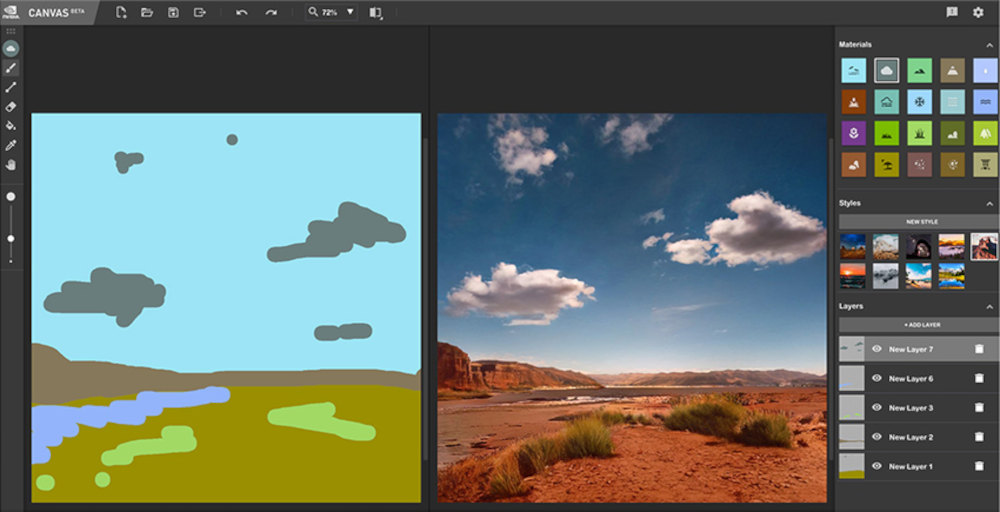 Free AI tool NVIDIA Canvas: design photorealistic dream landscapes yourself
