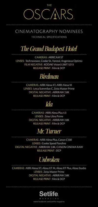 Cinematography Nominierungen Oscar 2015