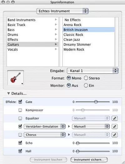 GarageBand: Spurinformation