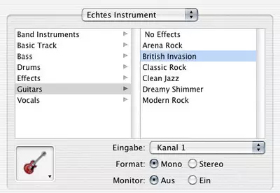 GarageBand: Wahl des Verstärkersounds