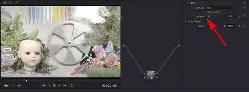 Unsere DCTL mit eigenem Helligkeitsregler in DaVinci Resolve.