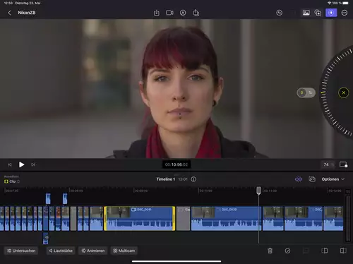 Jog Wheel in Final Cut Pro für iPad - hier rechts oben