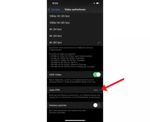 Apple iPhone 12 Pro Max - Qualitt der 10bit 4K Videofunktion inkl. Dynamik und Rolling Shutter  : autoFPS