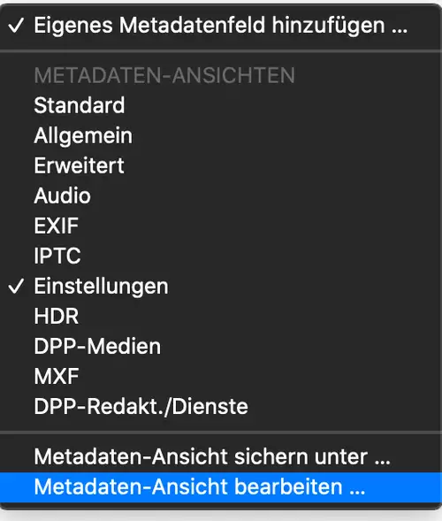 Panasonic S1H und ProRes Raw: Metadaten-Felder wie ISO, Belichtung, WB ... in FCPX anzeigen : MetadatenAnsicht