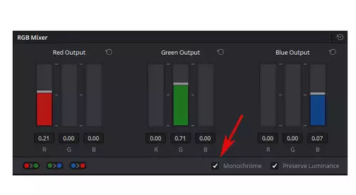 Der RGB-Mixer definiert den Anteil der Farben bei einer Luma-Wandlung