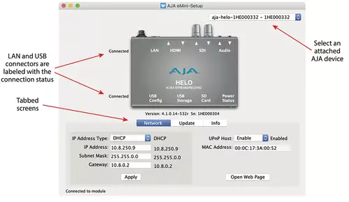 AJA HELO: Professionelles SDI und HDMI Live-Streaming inkl. Remote Webinterface : HELOEMiniSetup