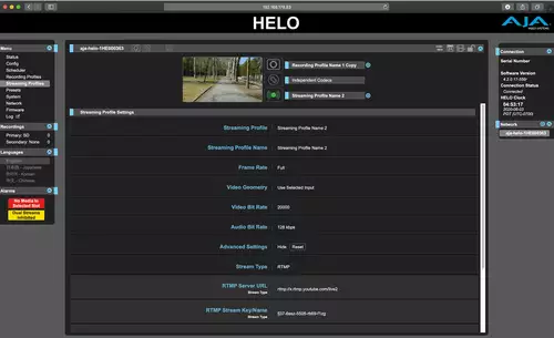 AJA HELO: Professionelles SDI und HDMI Live-Streaming inkl. Remote Webinterface : HeloStreaminMenue