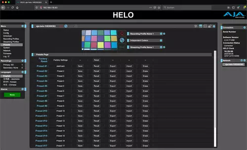AJA HELO: Professionelles SDI und HDMI Live-Streaming inkl. Remote Webinterface : HeloPreset