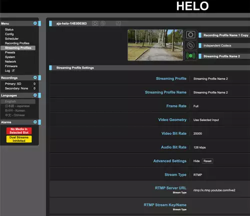 AJA HELO: Professionelles SDI und HDMI Live-Streaming inkl. Remote Webinterface : RTMPHELO
