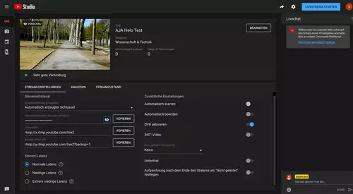 AJA HELO: Professionelles SDI und HDMI Live-Streaming inkl. Remote Webinterface : YouTubetreamStarten