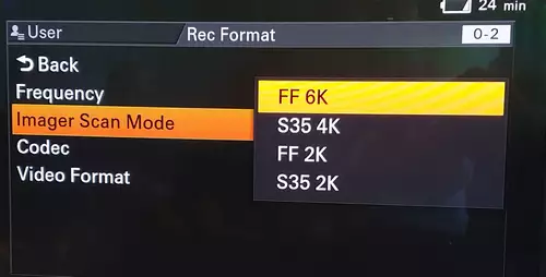 Sony FX9 Menu zur Sensorauslesung (Imager Scan Mode)