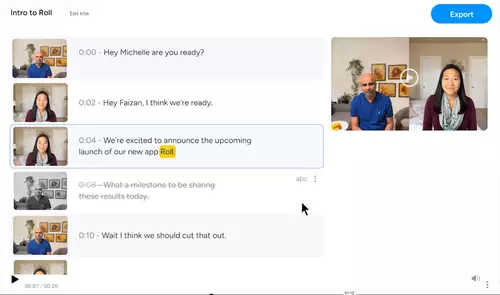 Roll can also cut videos text-based 