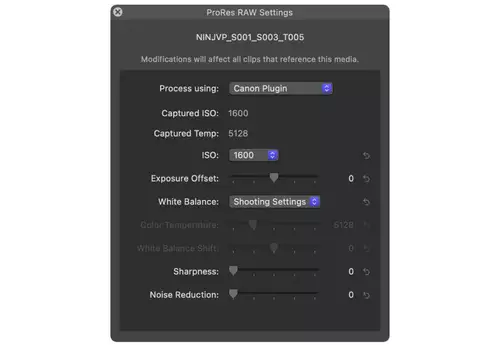 Advanced setting options in ProRes RAW