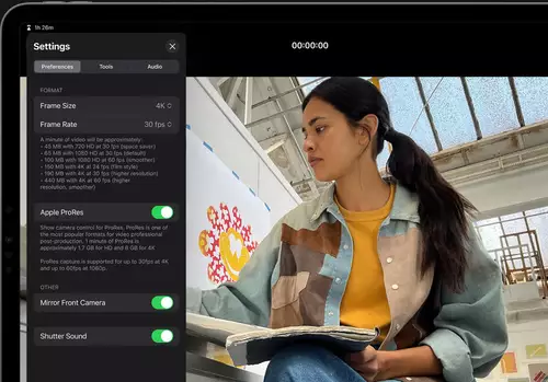 Options for recording video in ProRes. 