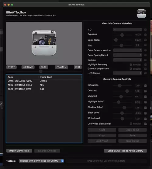 BRAW Toolbox erlaubt nativen Blackmagic RAW File Import unter Final Cut Pro