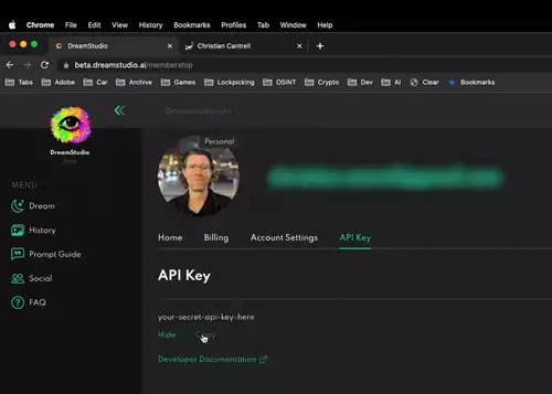 API Key in Dreamstudio 