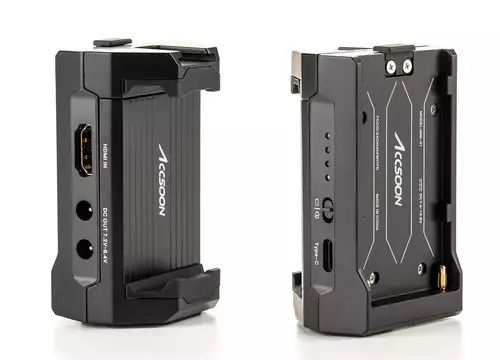 Accsoon M1 smartphone holder and battery plate.