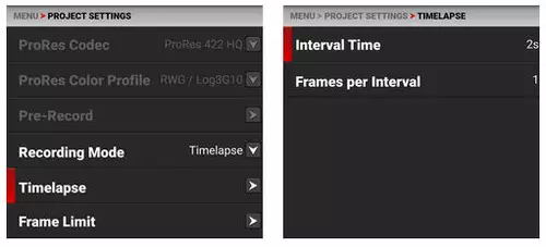 Red Komodo Timelapse-Settings 