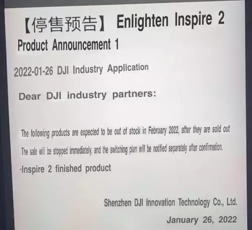 Produktionseinstellung der DJI Inspire 2 