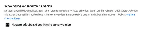 Use of content for shorts checkbox.