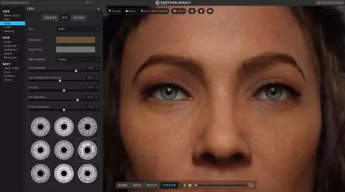 Selecting the iris pattern via MetaHuman 