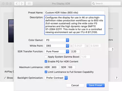 Apple Pro Display XDR - benutzerdefinierte Pro Display XDR Referenzmodi 
