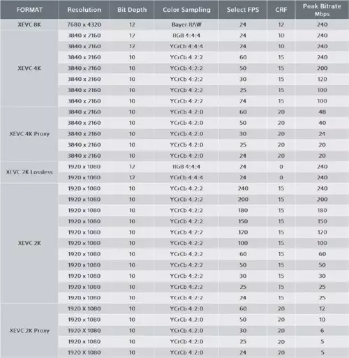 Sony XEVC Codec Varianten 