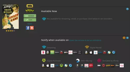 Citzizen Kane - not available for streaming