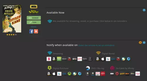 Citzizen Kane - not available for streaming 