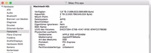 Apple iMac Pro im 4K/5K Performance Test mit ARRI, RED, Canon, Panasonic, Blackmagic u. Sony : iMacPro SSD