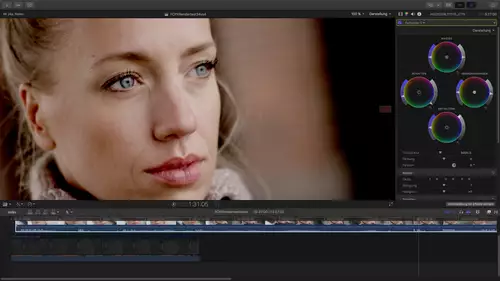 Farbkorrekturlayout mit vier Farbrädern in FCPX 10.4