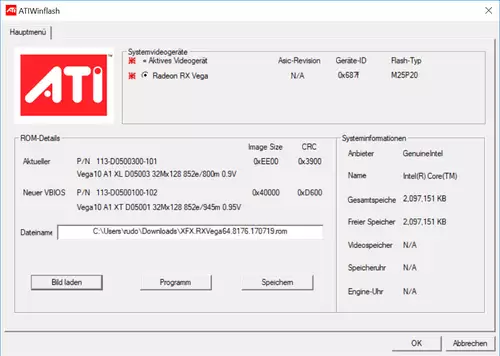 Mit ATIWinflash lässt sich ein Vega64 Bios auf Vega 56 Karten flashen