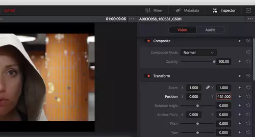 Schneller Breitbild Filmlook via 2.35:1 Cache in DaVinci Resolve : BildPositionY