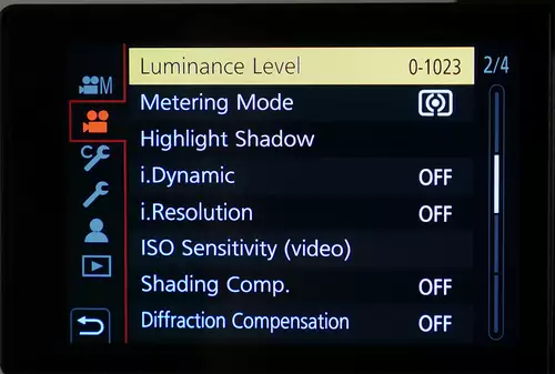 GH5 mit übersichtlicherem Menü – hier der 10 Bit Luminance Level