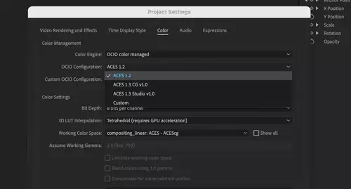 Adobe After Effects bekommt ACES Workflow über OpenColorIO
