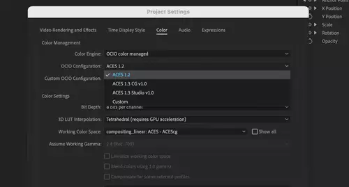 Adobe After Effects bekommt ACES Workflow ber OpenColorIO