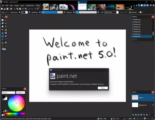 Die Oberfläche von Paint.NET 5.0 