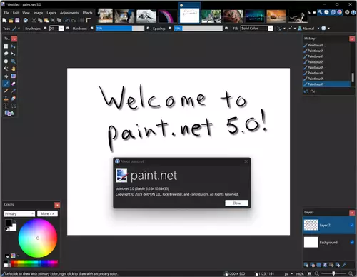 Die Oberflche von Paint.NET 5.0 